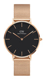  Shop Authentic Daniel Wellington Petite Melrose Black Dial Rose Gold Mesh Strap Watch For Women - DW00100303 - Luxxuri