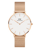  Shop Authentic Daniel Wellington Petite Melrose White Dial Rose Gold Mesh Strap Watch For Women - DW00100305 - Luxxuri