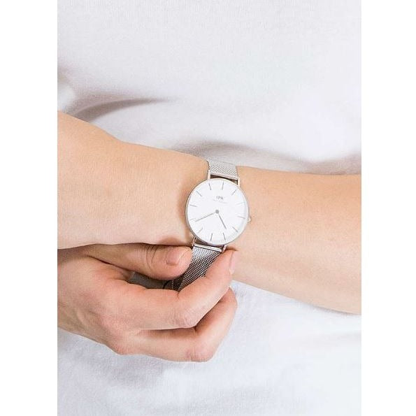  Shop Authentic Daniel Wellington Petite Sterling Quartz White Dial Silver Mesh Bracelet Watch For Men - DW00100306 - Luxxuri