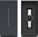  Shop Authentic Daniel Wellington Classic Petite Dover Black Dial White NATO Strap Watch For Women - DW00100314 - Luxxuri