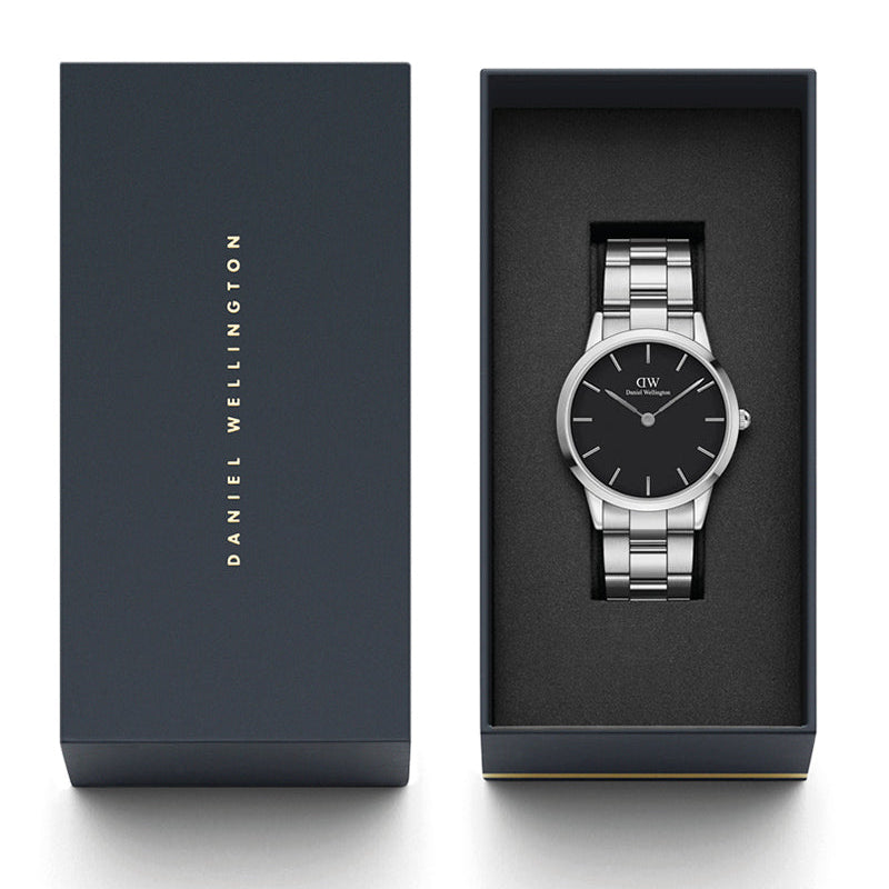  Shop Authentic Daniel Wellington Iconic Link Black Dial Silver Steel Strap Watch For Women - DW00100342 - Luxxuri