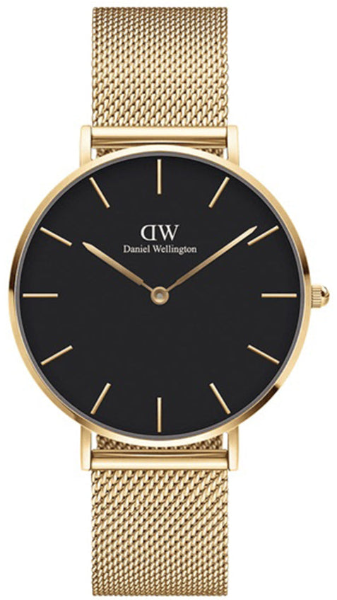  Shop Authentic Daniel Wellington Petite Evergold Black Dial Gold Mesh Strap Watch For Women - DW00100345 - Luxxuri