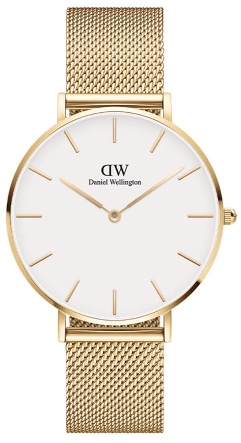  Shop Authentic Daniel Wellington Classic Petite Evergold White Dial Gold Mesh Bracelet Watch For Women - DW00100346 - Luxxuri