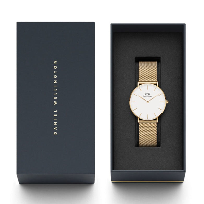  Shop Authentic Daniel Wellington Classic Petite Evergold White Dial Gold Mesh Bracelet Watch For Women - DW00100346 - Luxxuri