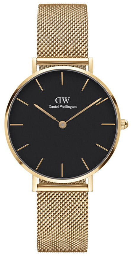  Shop Authentic Daniel Wellington Classic Petite Black Dial Gold Mesh Bracelet Watch For Women - DW00100347 - Luxxuri
