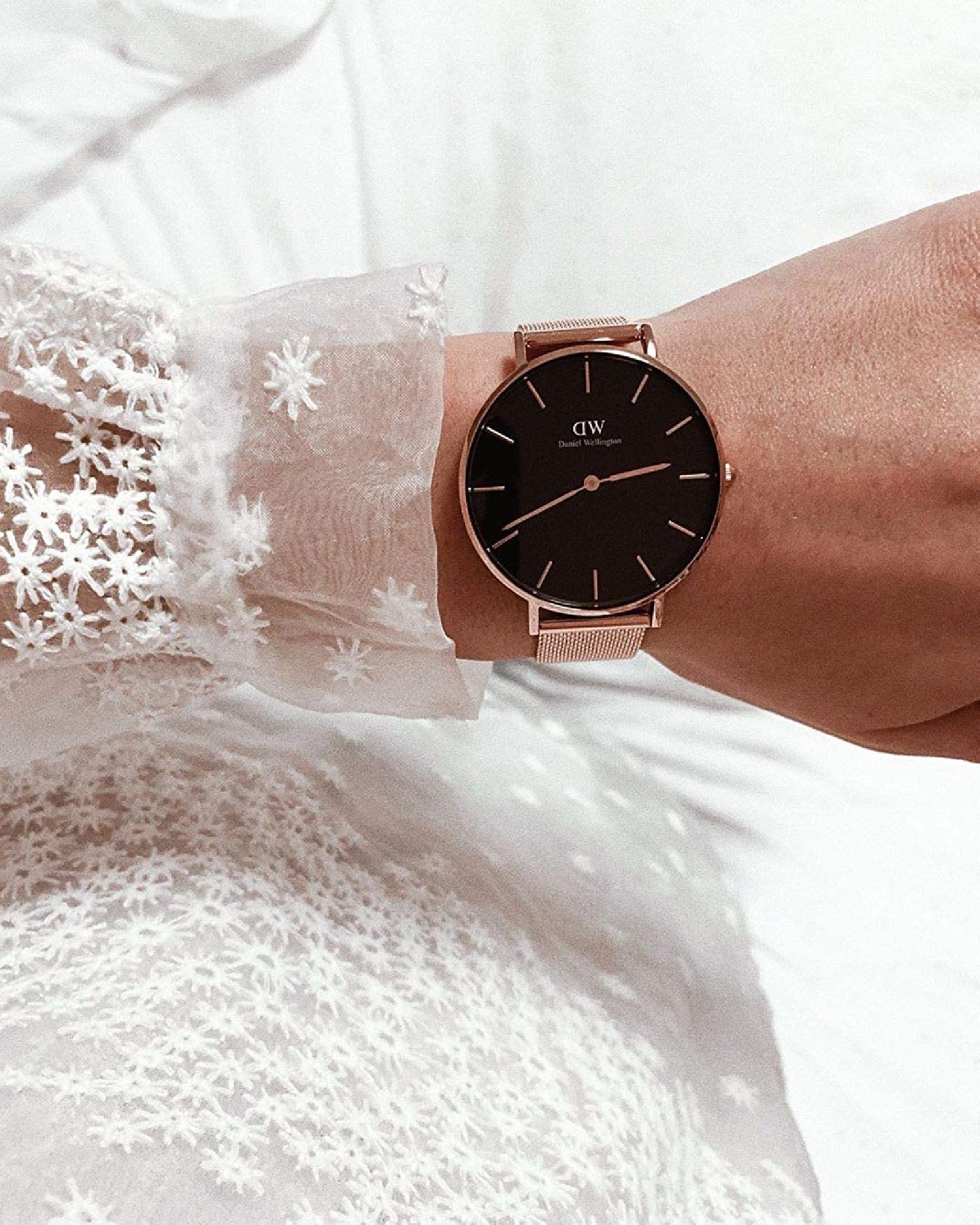  Shop Authentic Daniel Wellington Classic Petite Black Dial Gold Mesh Bracelet Watch For Women - DW00100347 - Luxxuri