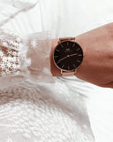  Shop Authentic Daniel Wellington Classic Petite Black Dial Gold Mesh Bracelet Watch For Women - DW00100347 - Luxxuri