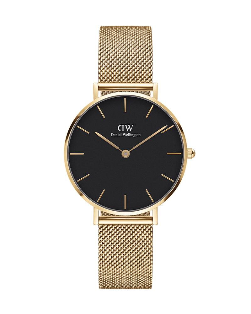  Shop Authentic Daniel Wellington Classic Petite Black Dial Gold Mesh Bracelet Watch For Women - DW00100347 - Luxxuri
