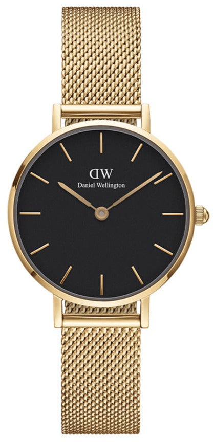  Shop Authentic Daniel Wellington Classic Petite Evergold Black Dial Gold Mesh Bracelet Watch For Women - DW00100349 - Luxxuri
