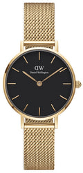  Shop Authentic Daniel Wellington Classic Petite Evergold Black Dial Gold Mesh Bracelet Watch For Women - DW00100349 - Luxxuri
