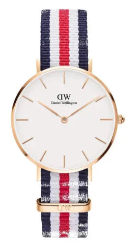  Shop Authentic Daniel Wellington Petite Canterbury White Dial Three Tone Nylon Strap Watch For Women - DW00100357 - Luxxuri