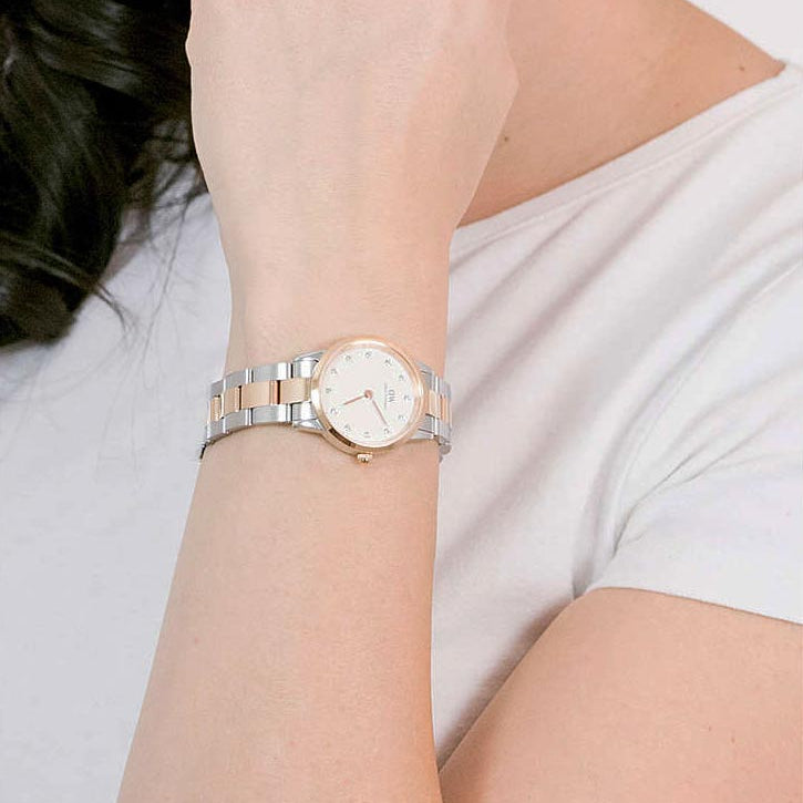 Shop Authentic Daniel Wellington Iconic Link White Dial Two Tone Steel Strap Watch For Women - DW00100359 - Luxxuri