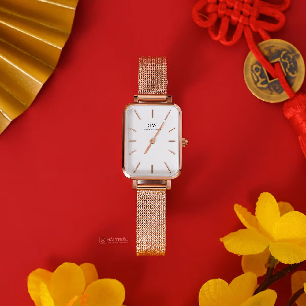  Shop Authentic Daniel Wellington Quadro Melrose White Dial Gold Mesh Strap Watch For Women - DW00100431 - Luxxuri
