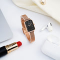  Shop Authentic Daniel Wellington Quadro Melrose Black Dial Rose Gold Mesh Bracelet Watch For Women - DW00100432 - Luxxuri