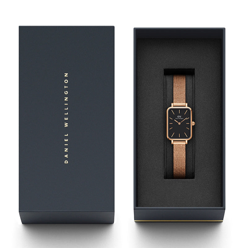  Shop Authentic Daniel Wellington Quadro Melrose Black Dial Rose Gold Mesh Bracelet Watch For Women - DW00100432 - Luxxuri