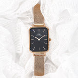  Shop Authentic Daniel Wellington Quadro Melrose Black Dial Rose Gold Mesh Bracelet Watch For Women - DW00100432 - Luxxuri