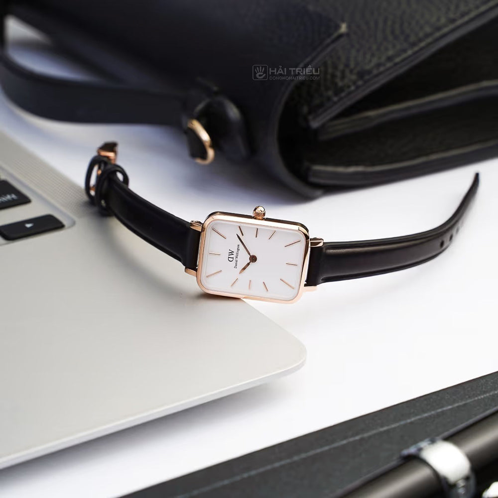  Shop Authentic Daniel Wellington Quadro White Dial Black Leather Strap Watch For Women - DW00100434 - Luxxuri