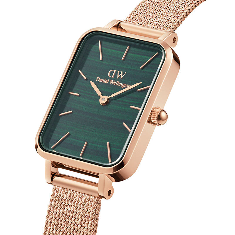  Shop Authentic Daniel Wellington Quadro Melrose Green Dial Rose Gold Mesh Strap Watch For Women - DW00100437 - Luxxuri