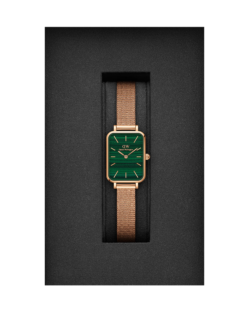  Shop Authentic Daniel Wellington Quadro Melrose Green Dial Rose Gold Mesh Strap Watch For Women - DW00100437 - Luxxuri