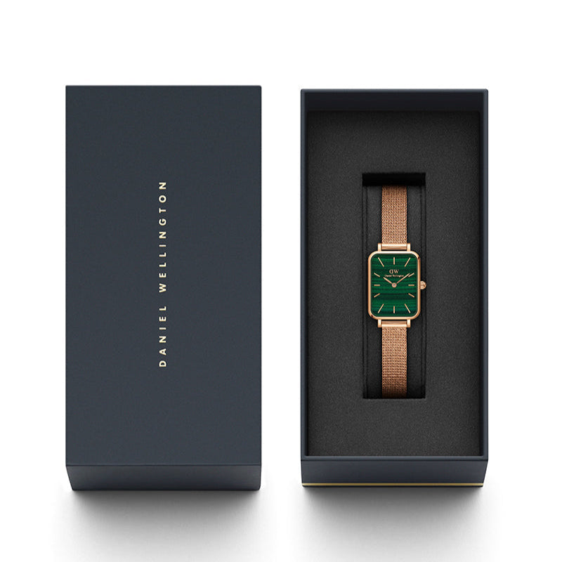 Daniel Wellington Quadro Melrose Green Dial Rose Gold Mesh Strap Watch For Women - DW00100437