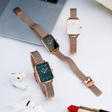  Shop Authentic Daniel Wellington Quadro Melrose Green Dial Rose Gold Mesh Strap Watch For Women - DW00100437 - Luxxuri