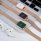  Shop Authentic Daniel Wellington Quadro Melrose Green Dial Rose Gold Mesh Strap Watch For Women - DW00100437 - Luxxuri