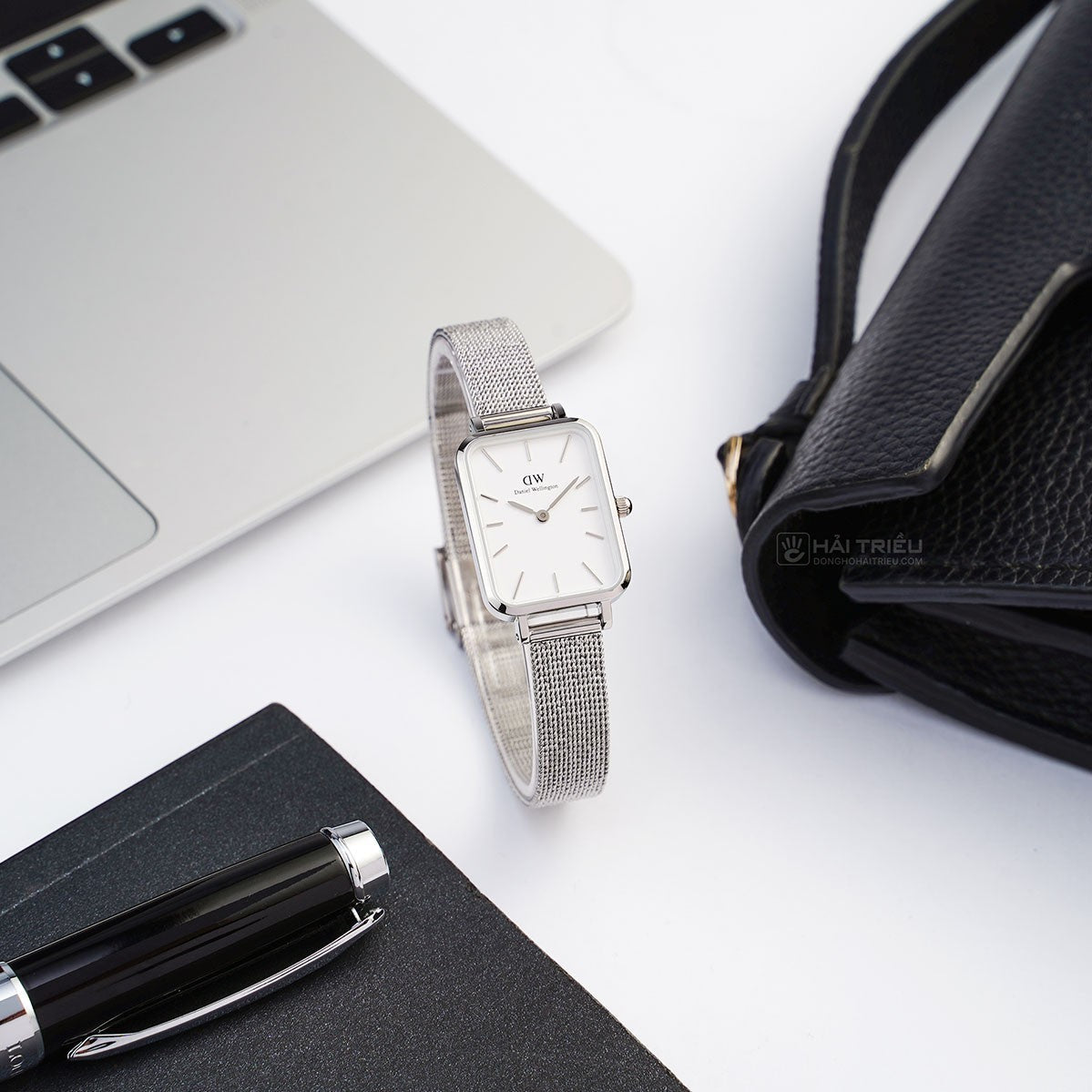  Shop Authentic Daniel Wellington Quadro Sterling White Dial Silver Mesh Strap Watch For Women - DW00100438 - Luxxuri