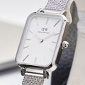  Shop Authentic Daniel Wellington Quadro Sterling White Dial Silver Mesh Strap Watch For Women - DW00100438 - Luxxuri