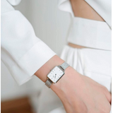  Shop Authentic Daniel Wellington Quadro Sterling White Dial Silver Mesh Strap Watch For Women - DW00100438 - Luxxuri