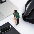  Shop Authentic Daniel Wellington Quadro Pressed Sheffield Green Dial Black Leather Strap Watch For Women - DW00100439 - Luxxuri