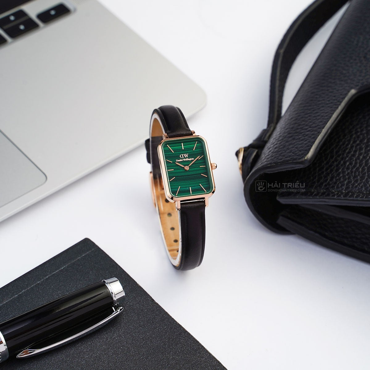  Shop Authentic Daniel Wellington Quadro Pressed Sheffield Green Dial Black Leather Strap Watch For Women - DW00100439 - Luxxuri