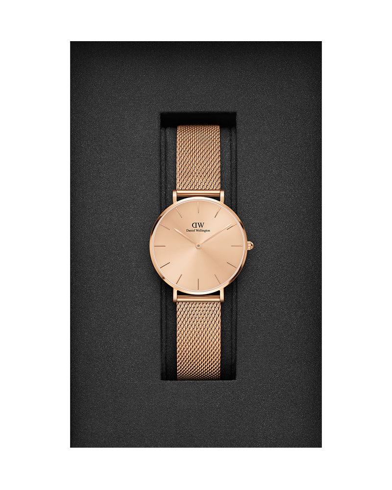  Shop Authentic Daniel Wellington Petite Rose Gold Dial Rose Gold Mesh Bracelet Watch For Women - DW00100471 - Luxxuri