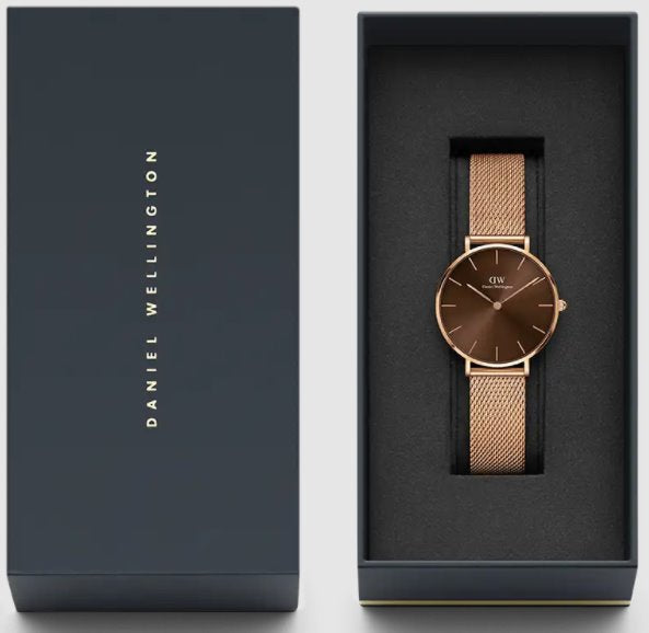  Shop Authentic Daniel Wellington Petite Melrose Brown Dial Rose Gold Mesh Strap Watch For Women - DW00100477 - Luxxuri