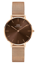  Shop Authentic Daniel Wellington Petite Melrose Brown Dial Rose Gold Mesh Strap Watch For Women - DW00100477 - Luxxuri