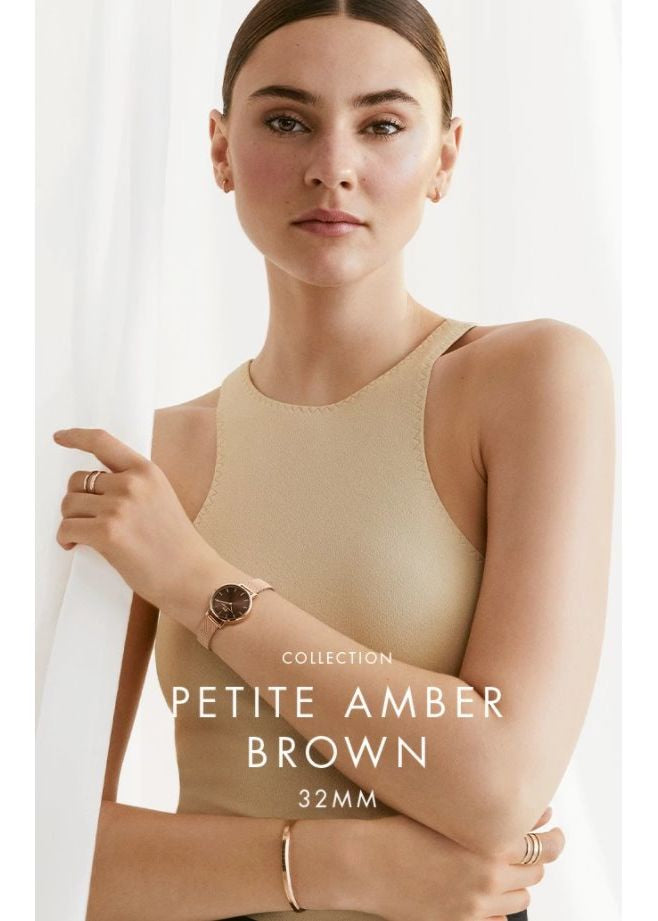 Daniel Wellington Petite Melrose Brown Dial Rose Gold Mesh Strap Watch For Women - DW00100477