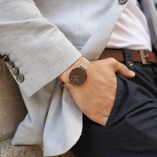  Shop Authentic Daniel Wellington Petite Amber Brown Dial Rose Gold Mesh Strap Watch for Women - DW00100478 - Luxxuri