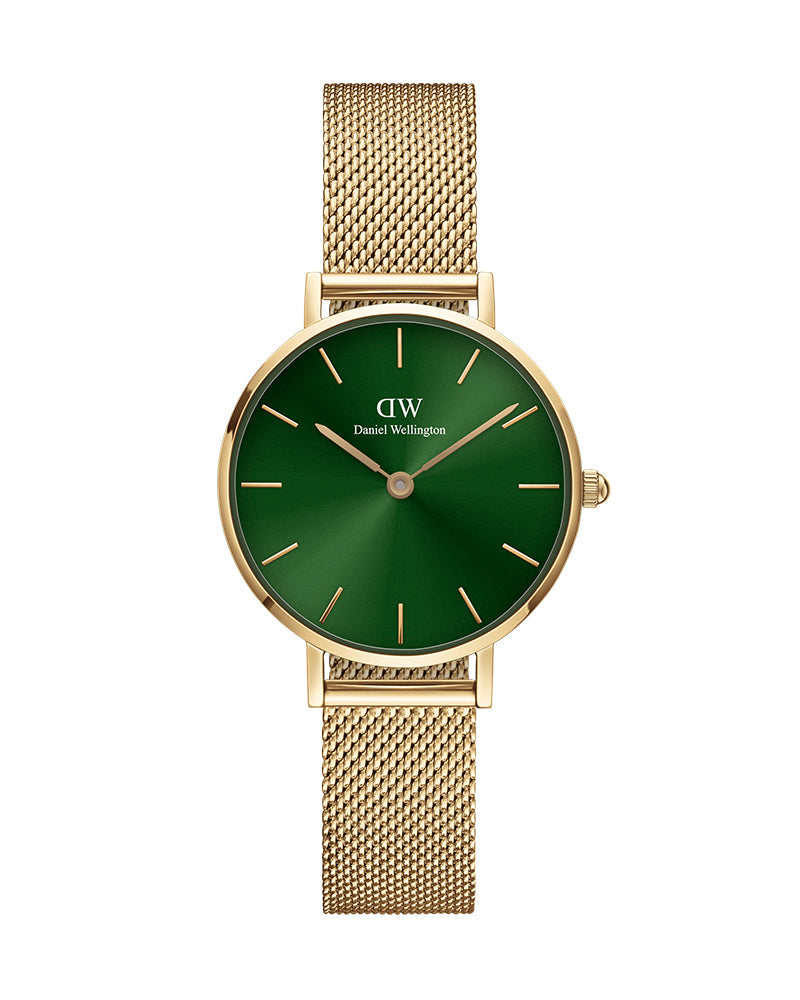  Shop Authentic Daniel Wellington Petite Emerald Green Dial Gold Mesh Strap Watch For Women - DW00100479 - Luxxuri