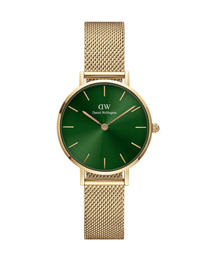  Shop Authentic Daniel Wellington Petite Emerald Green Dial Gold Mesh Strap Watch For Women - DW00100479 - Luxxuri