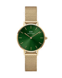  Shop Authentic Daniel Wellington Petite Emerald Green Dial Gold Mesh Strap Watch For Women - DW00100479 - Luxxuri