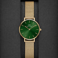 Shop Authentic Daniel Wellington Petite Emerald Green Dial Gold Mesh Strap Watch For Women - DW00100479 - Luxxuri