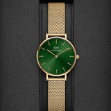  Shop Authentic Daniel Wellington Petite Emerald Green Dial Gold Mesh Strap Watch For Women - DW00100479 - Luxxuri