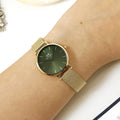  Shop Authentic Daniel Wellington Petite Emerald Green Dial Gold Mesh Strap Watch For Women - DW00100479 - Luxxuri