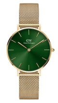  Shop Authentic Daniel Wellington Petite Emerald Green Dial Gold Mesh Strap Watch For Women - DW00100480 - Luxxuri
