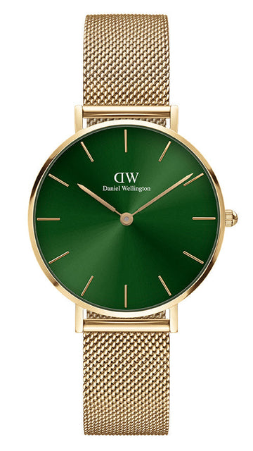  Shop Authentic Daniel Wellington Petite Emerald Green Dial Gold Mesh Strap Watch For Women - DW00100480 - Luxxuri