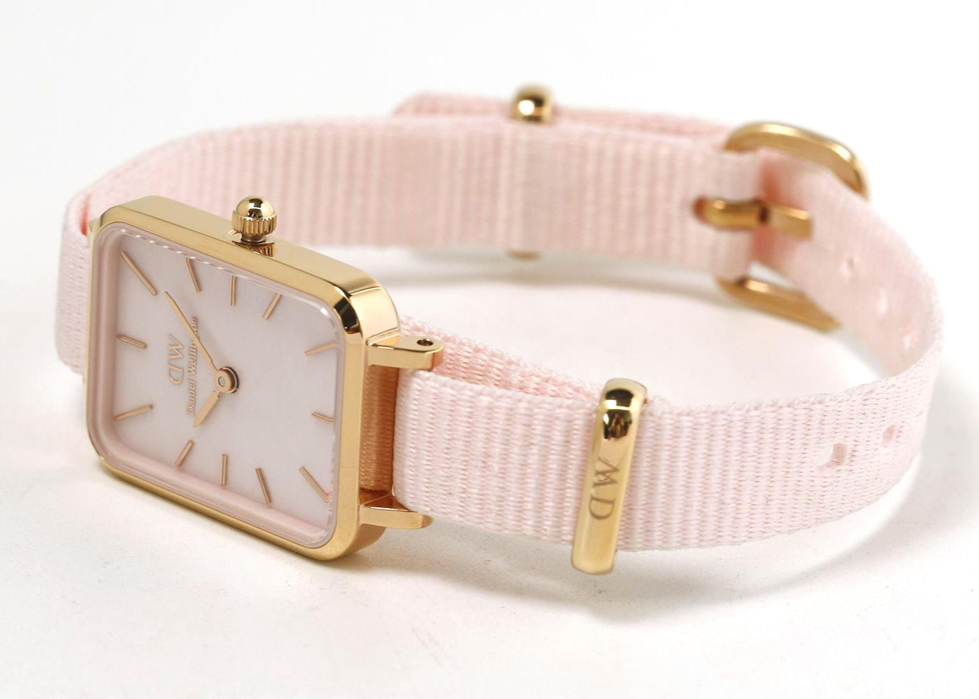  Shop Authentic Daniel Wellington Quadro Pressed Mother of Pearl Pink Dial Pink Nylon Strap Watch For Women - DW00100509 - Luxxuri