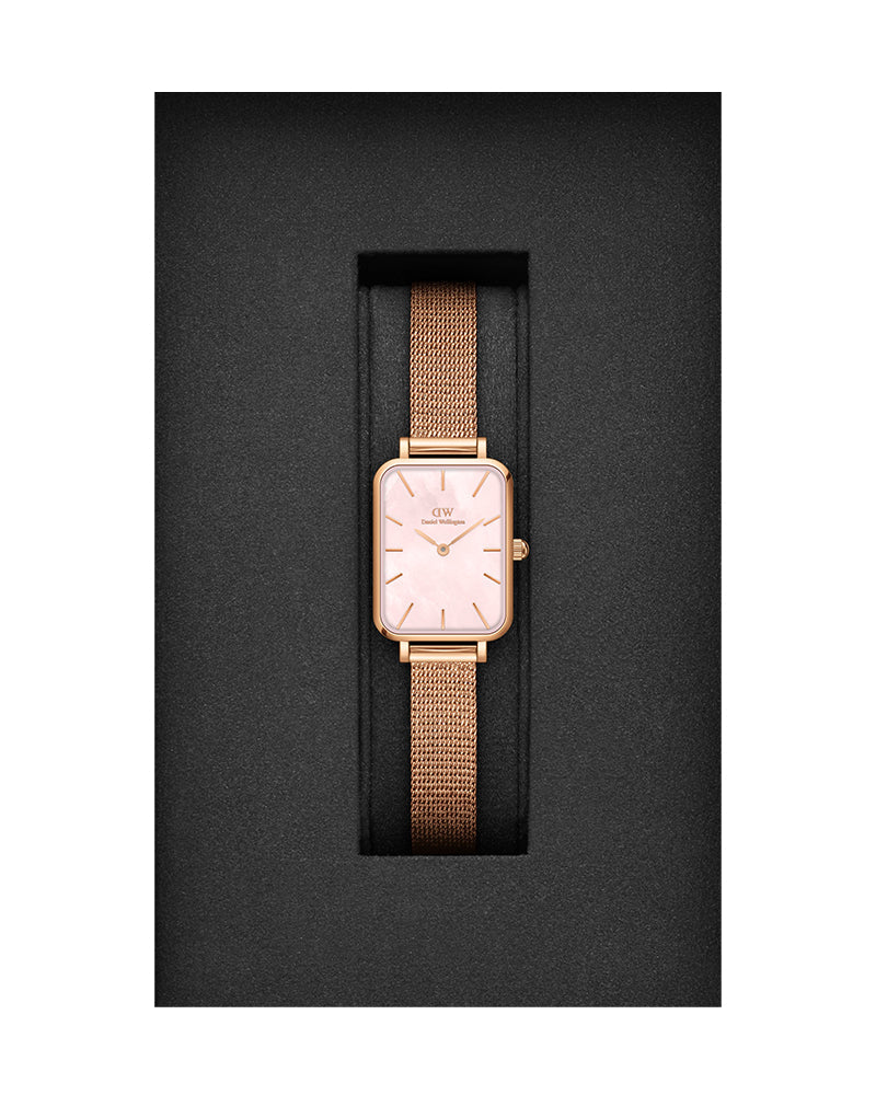  Shop Authentic Daniel Wellington Quadro Pressed Melrose Pink Dial Pink Mesh Bracelet Watch For Women - DW00100510 - Luxxuri