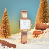  Shop Authentic Daniel Wellington Quadro Studio White Dial Rose Gold Mesh Strap Watch For Women - DW00100517 - Luxxuri