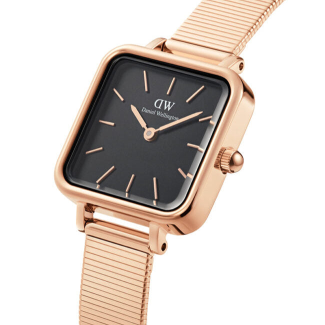  Shop Authentic Daniel Wellington Quadro Studio Black Dial Rose Gold Mesh Strap Watch For Women - DW00100518 - Luxxuri