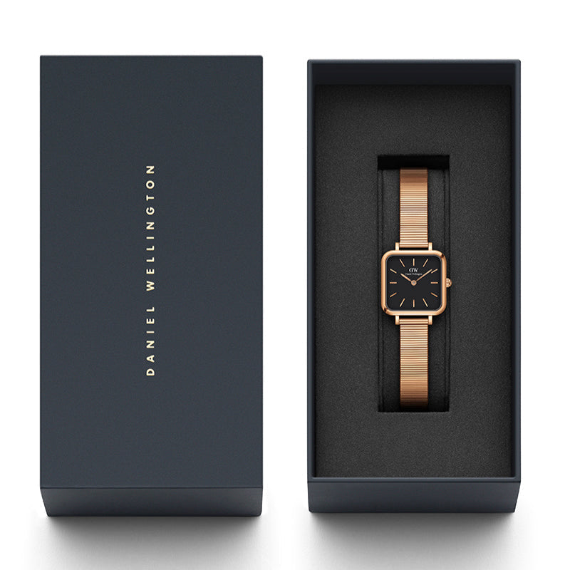  Shop Authentic Daniel Wellington Quadro Studio Black Dial Rose Gold Mesh Strap Watch For Women - DW00100518 - Luxxuri