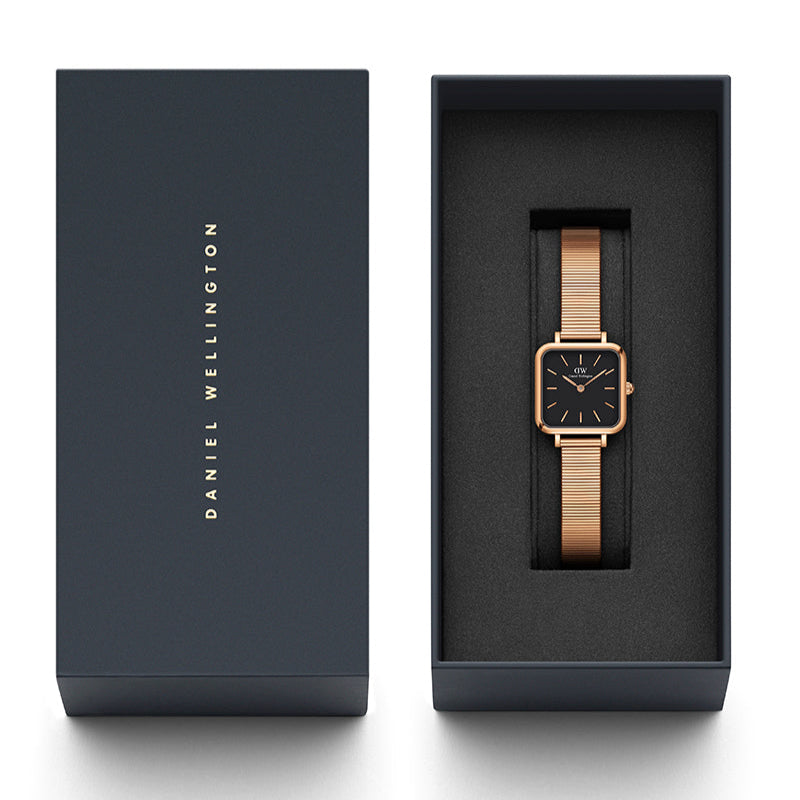  Shop Authentic Daniel Wellington Quadro Studio Black Dial Rose Gold Mesh Strap Watch For Women - DW00100518 - Luxxuri